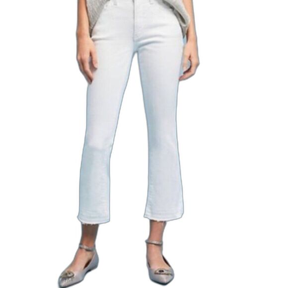 Pilcro and the Letterpress High Rise Flare White Jeans Denim Size 27 Fray Hem - Picture 1 of 13